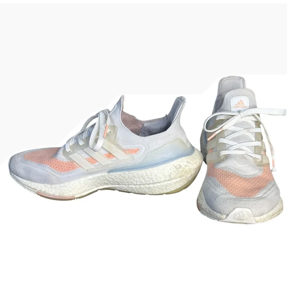 Adidas White Peach‎ Ultraboost 21 Fair Primeknit Running Shoes Women's Size 8.5